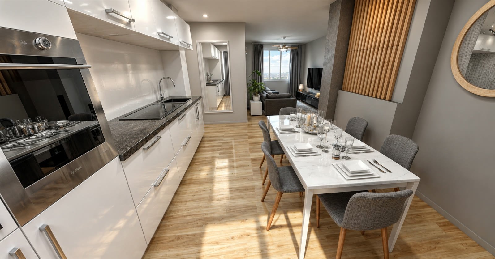 Cocina abierta al salón reformada en Vitoria — proyecto Gorbea
